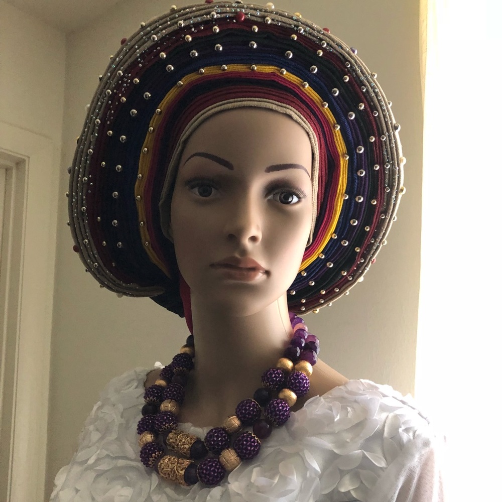 Pretied African handmade multicolored Headtie